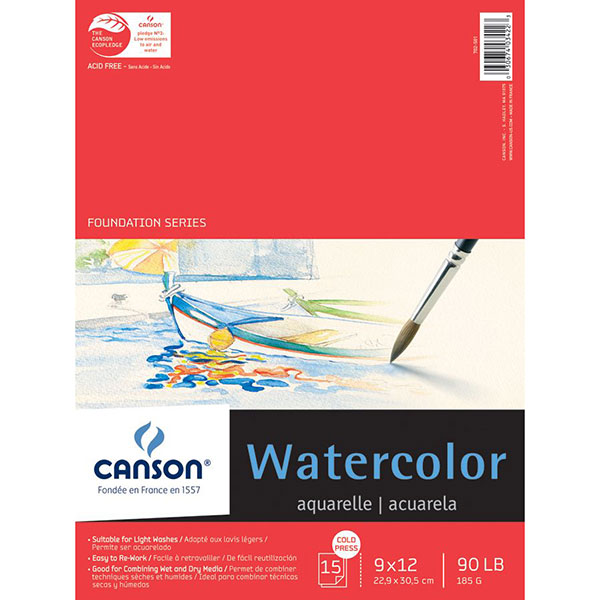Canson 9″ x 12″ Watercolor Cold Press Paper Pad – 90lb (185g